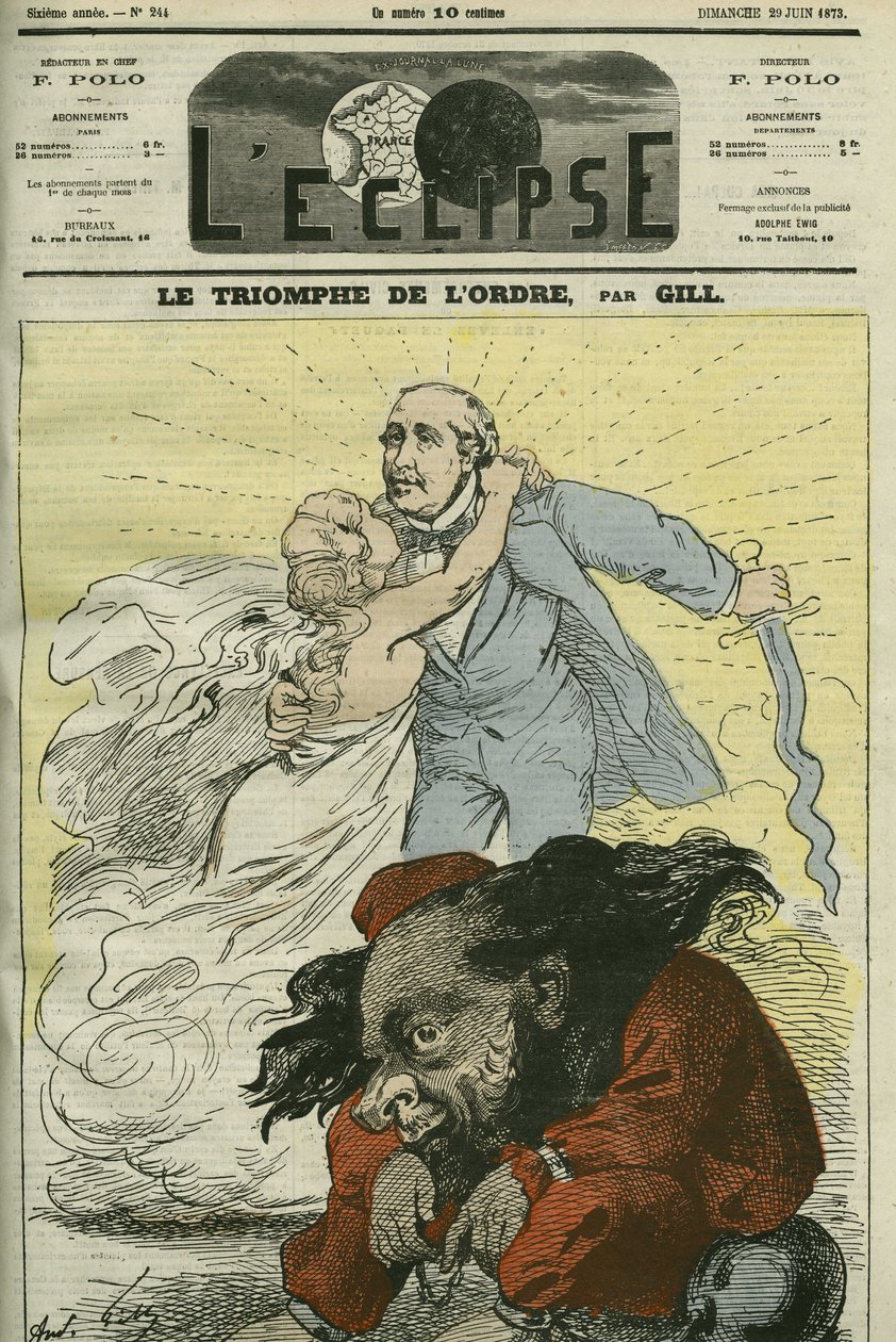 ブロリー公爵（1821-1901）が設立した勲章で列挙されたギルの風刺画「勲章の勝利」。ギルの「L