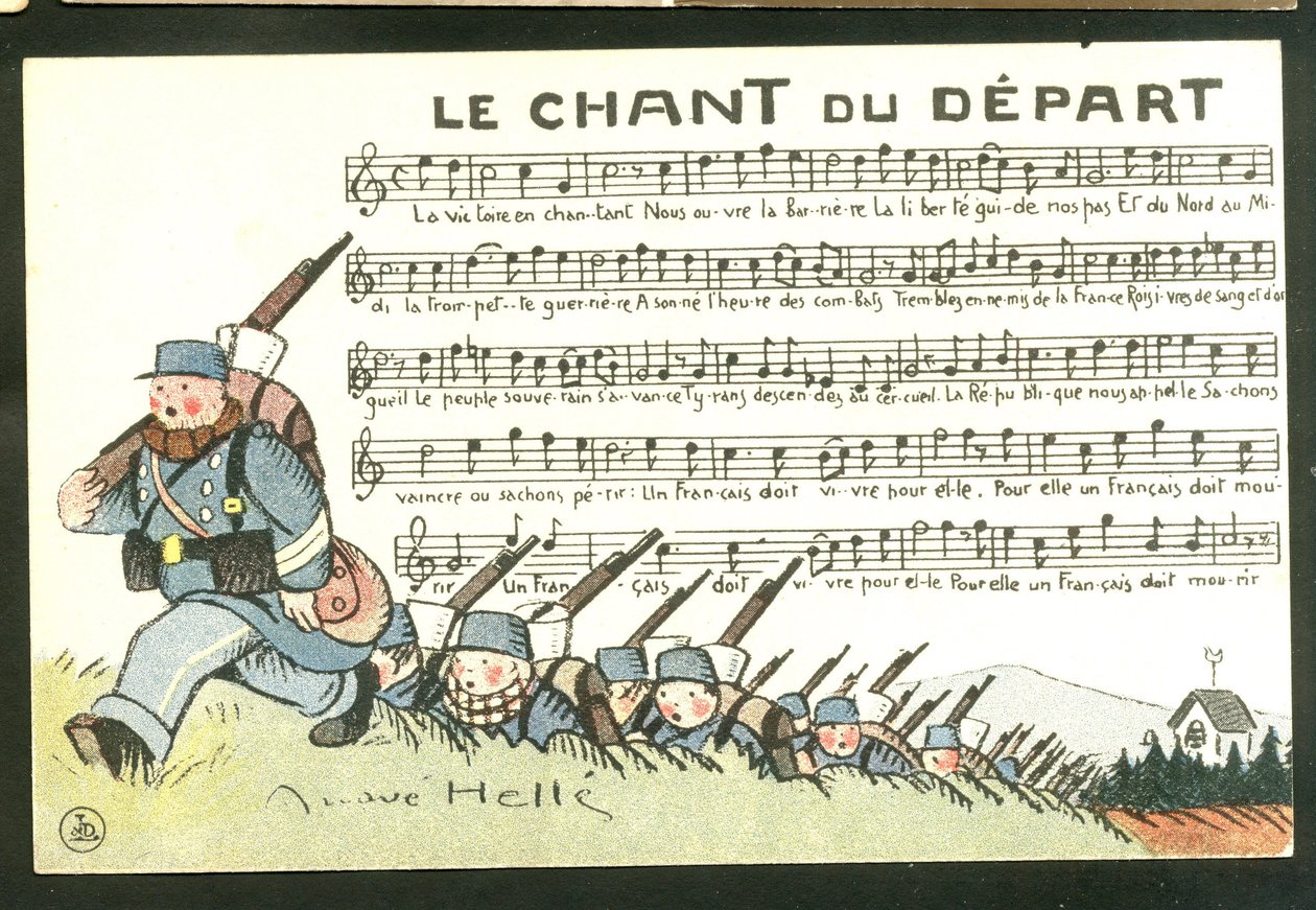 ポストカード、風刺的な色彩：アンドレ・ヘル（1875-1945）による兵士のイラストレーション。 作： アンドレ・ヘレ