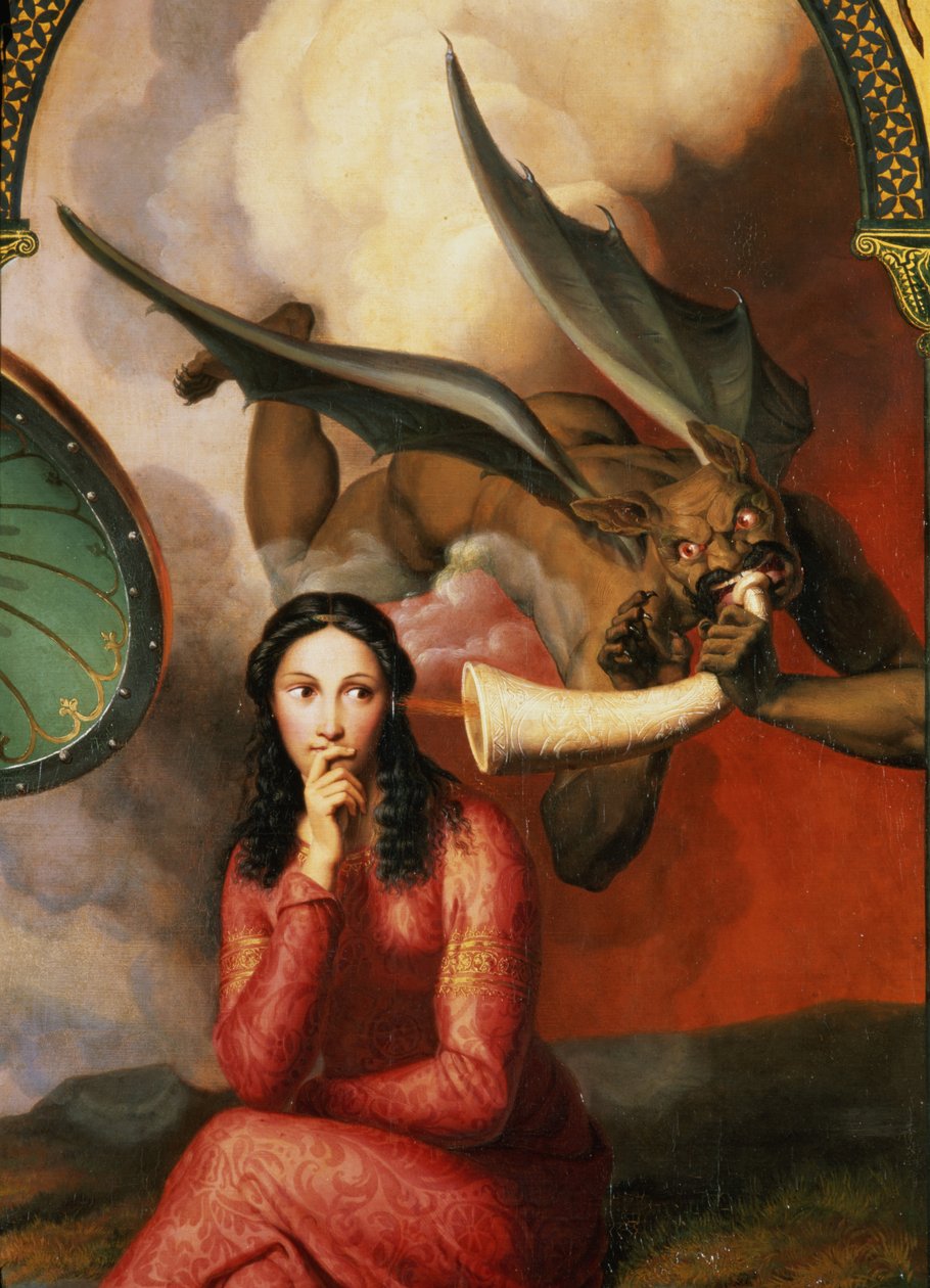 偉大な 善と悪：若い女性を誘惑する悪魔、キャンバス上の89709オイルの 絵画