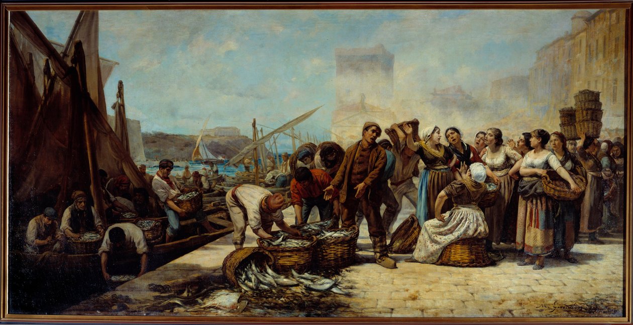 マルセイユのサン・ジャン河岸への漁師の到着 アンドレ・マリウス・ギンドンの絵画 (1830-?) 19 世紀 マルセイユ、美術館 作： アンドレ・マリウス・ギンドン