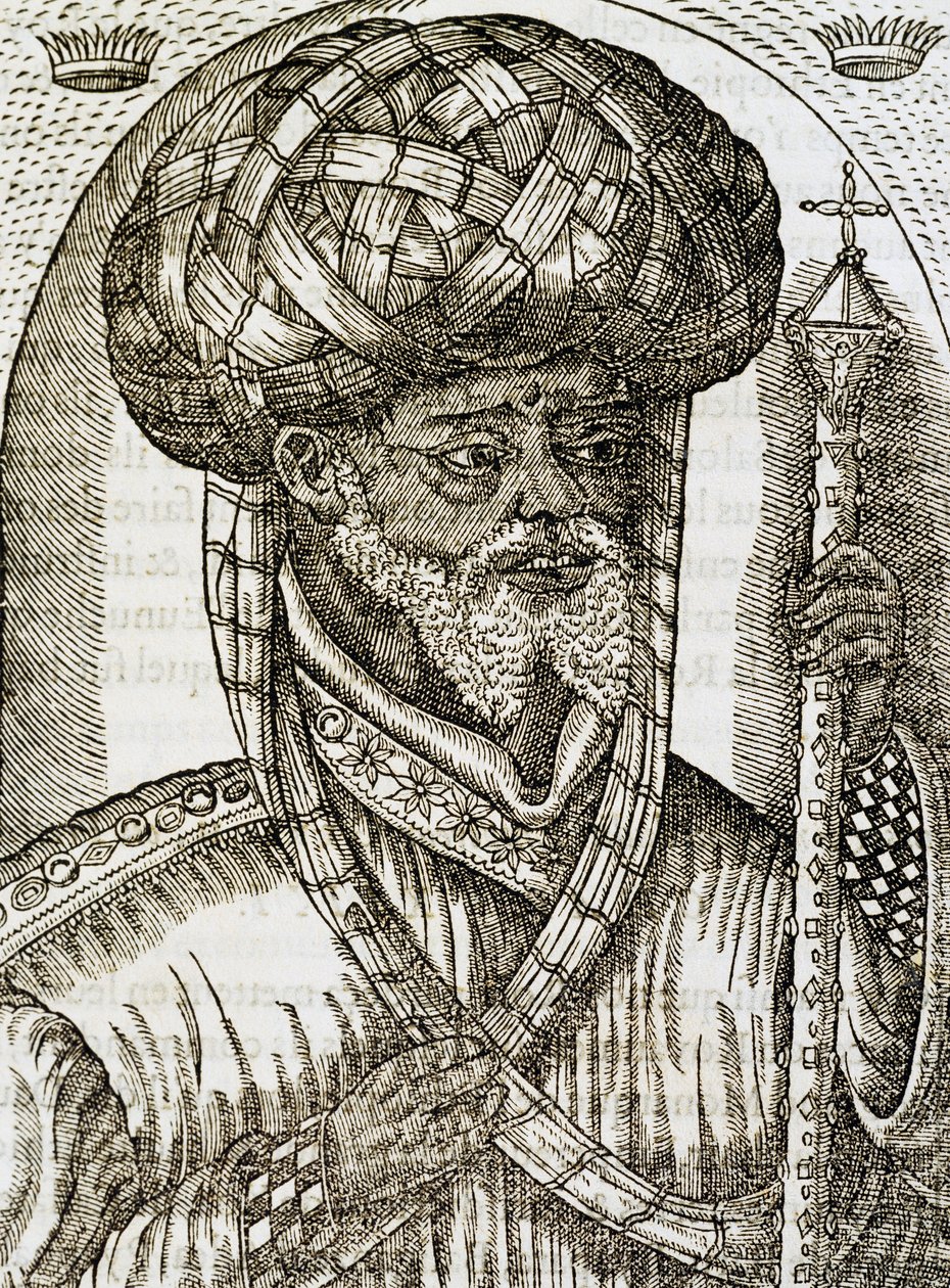 アビシニアンの司祭、アンドレ・テヴェ（1504-1592）の『万国宇宙論』より、エングレーヴィング 作： アンドレ・テベ