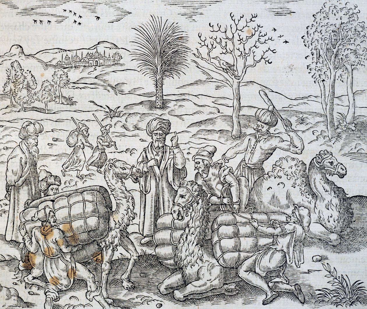 シリアのアラブ商人、アンドレ・テヴェット（1504-1592）の『万国宇宙論』からの版画 作： アンドレ・テベ