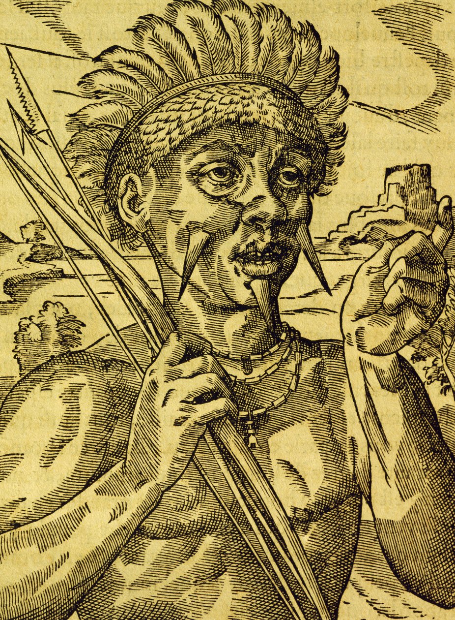 アンドレ・テヴェ（1504-1592）の『万国宇宙論』からの版画「人食い人種の酋長」、パリ 作： アンドレ・テベ