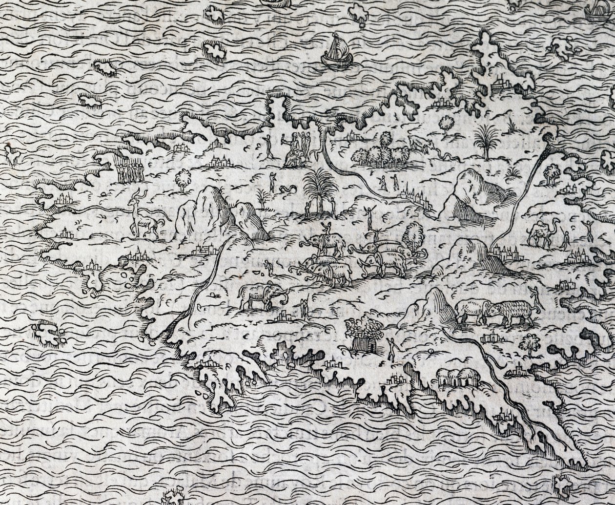 スマトラ島の地図、アンドレ・テベ（1504-1592）の彫刻、フランス・パリ 作： アンドレ・テベ