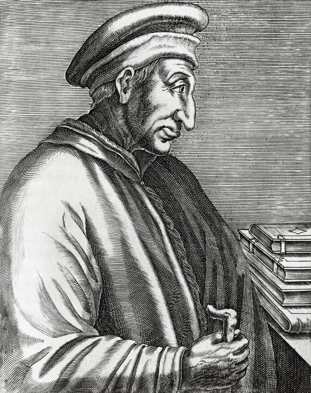 イタリアの政治家、エルダーことコジモ・デ・メディチ（1389-1464）の肖像、『輝ける男たちの真実の肖像』からのエングレーヴィング 作： アンドレ・テベ
