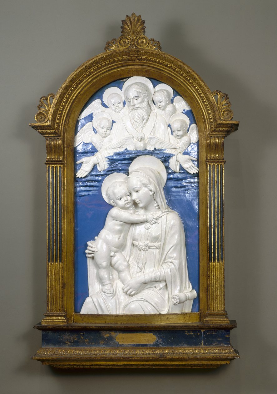 マドンナと子供、父なる神とケルビム、1480-90（釉薬を施したテラコッタ） 作： アンドレア・デラ・ロッビア