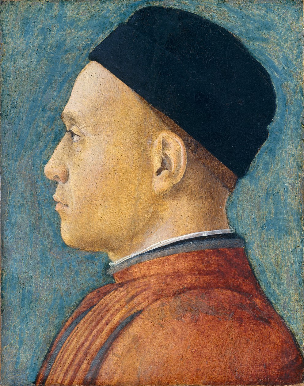 男の肖像c。 1470（パネル上のテンペラ） 作： アンドレア・マンテーニャ