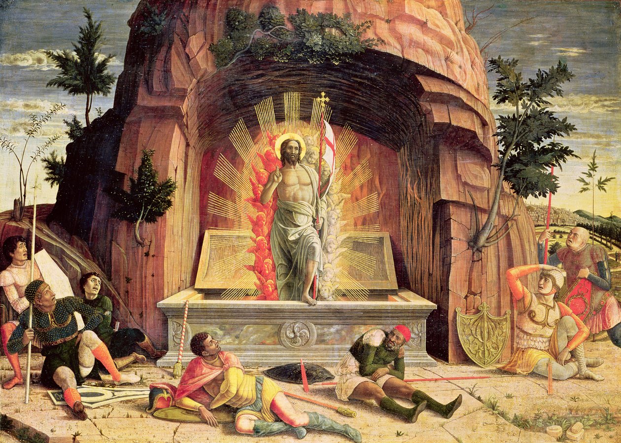 1456-60ヴェローナの聖ゼノの祭壇画からの復活、右側のプレデラパネル 作： アンドレア・マンテーニャ