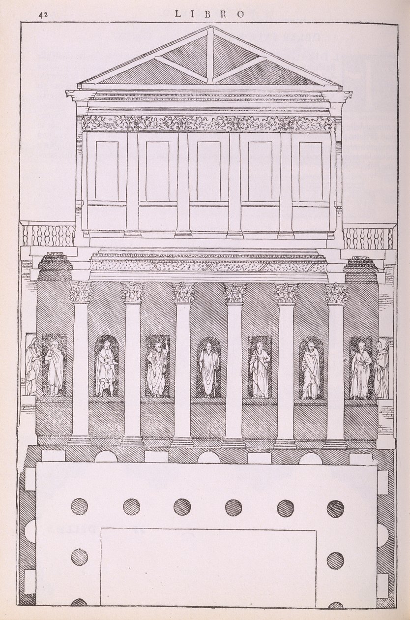 ギリシャの民家で、パラディオが1570年に出版した「I Quattro Libri dell&39;Architettura」のファクシミリコピーのイラスト 作： アンドレア・パラディオ