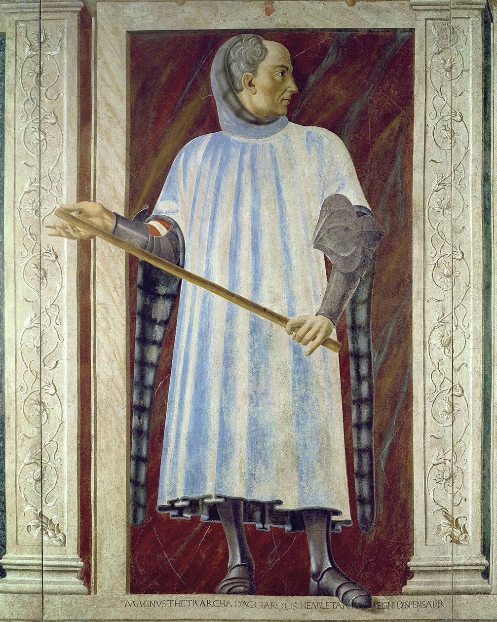 有名な男性と女性のヴィラカルドゥッチシリーズのニッコロアッチャオーリ（1310-65）、c.1450（キャンバスに敷かれたフレスコ画）（詳細は28494を参照） 作： アンドレア・デル・カスターニョ