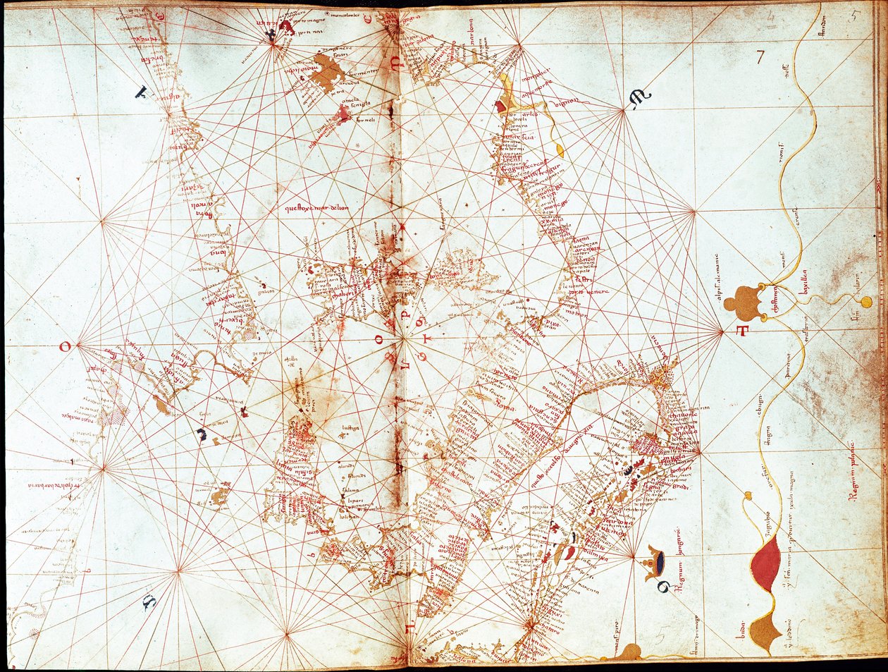 船乗りの地図製作者アンドレア・ビアンコが描いたイタリアの地図（15世紀 作： アンドレアビアンコ
