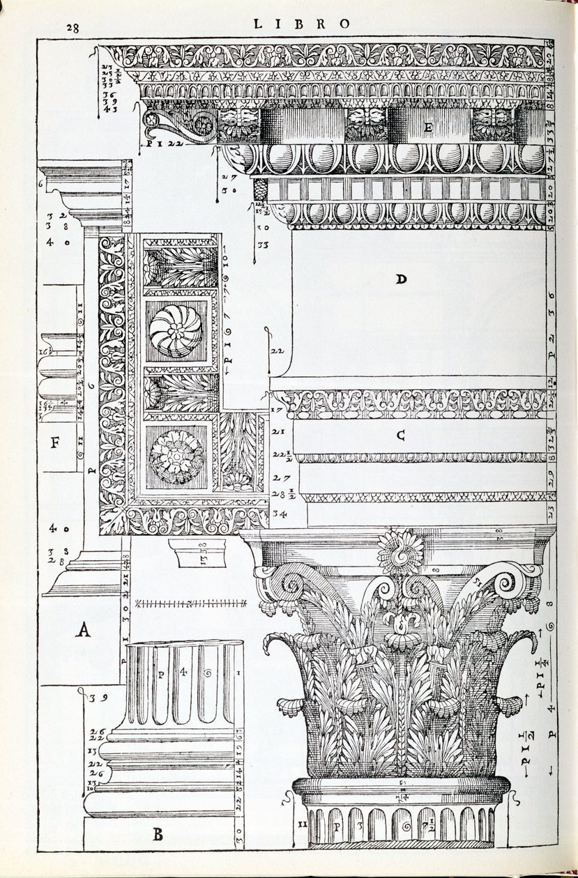 1570年に最初に出版された、パラディオによって書かれた「I Quattro Libri dell&39;Architettura」のファクシミリコピーからのイラスト 作： アンドレア・パラディオ
