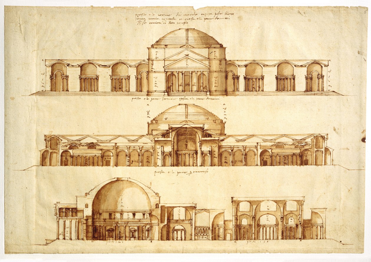 アグリッパ浴場の再建プロジェクト、ローマ、c。 1550 作： アンドレア・パラディオ