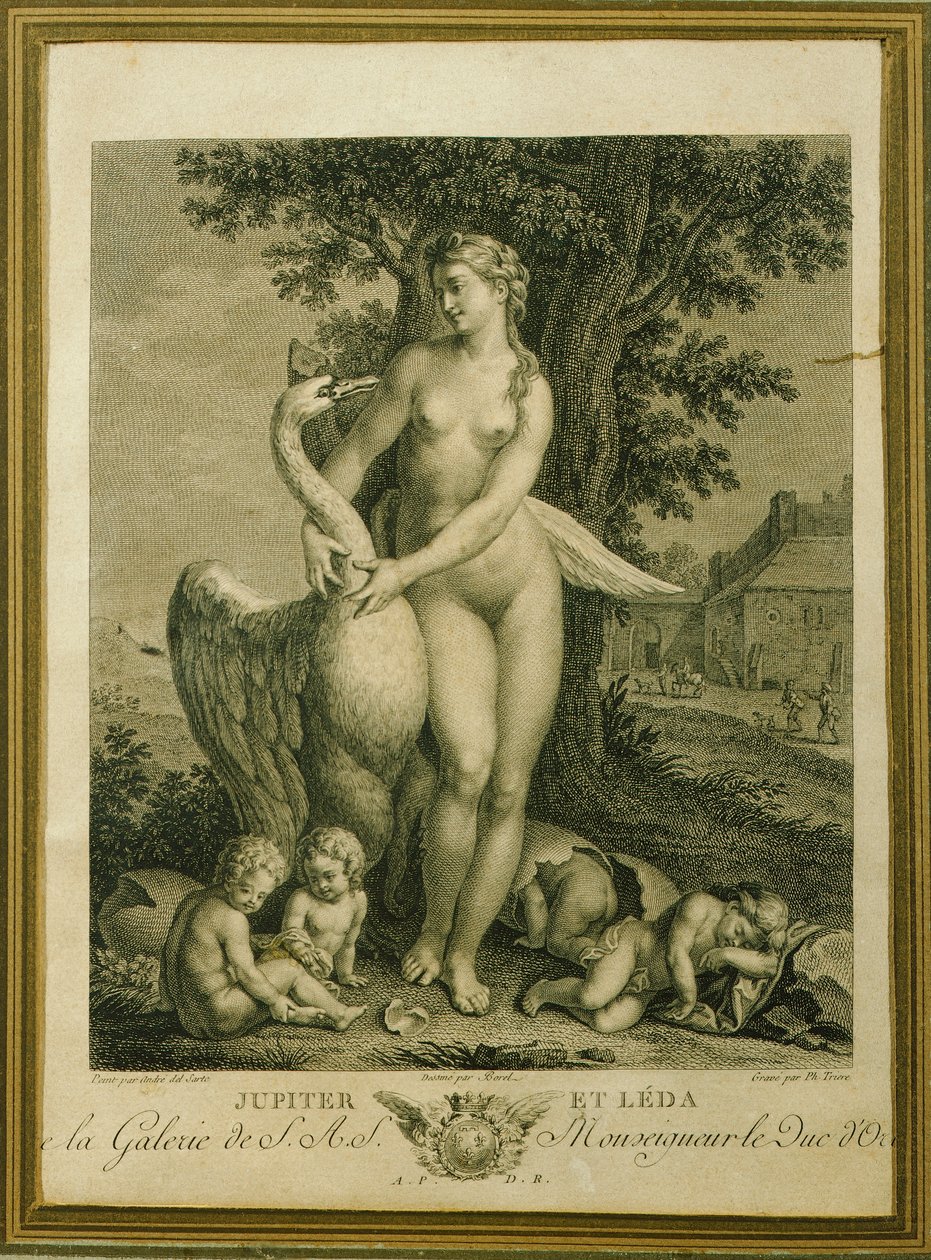 アンドレア・デル・サルトが描いた絵からフィリップ・トリエール（1756-1815）が彫った「レダと白鳥」。 作： アンドレア・デル・サルト