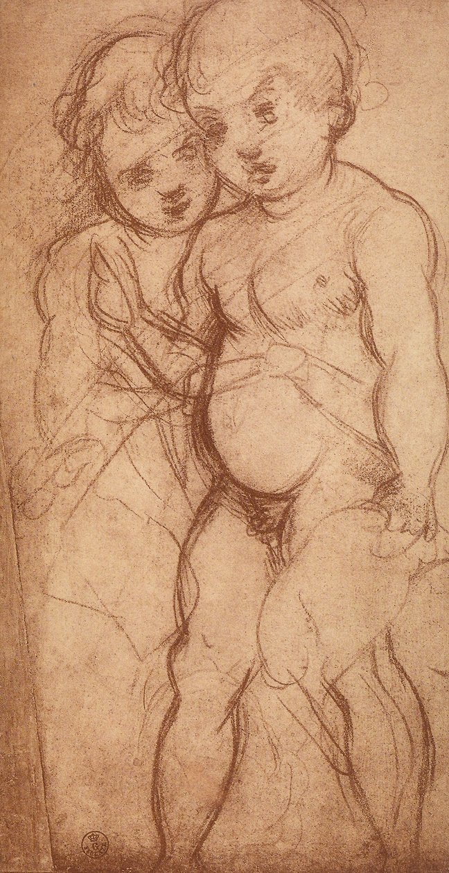 2つのケルビムの研究。アンドレア・デル・サルトの絵。内閣描画と版画、ウフィツィ美術館、フィレンツェ 作： アンドレア・デル・サルト