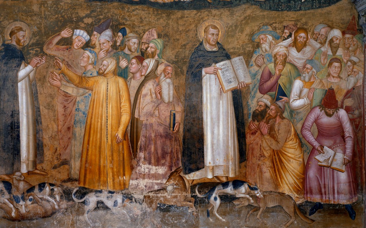 過激な教会の勝利。異端者を前にしたトマス・アクィナスと右下のフラ