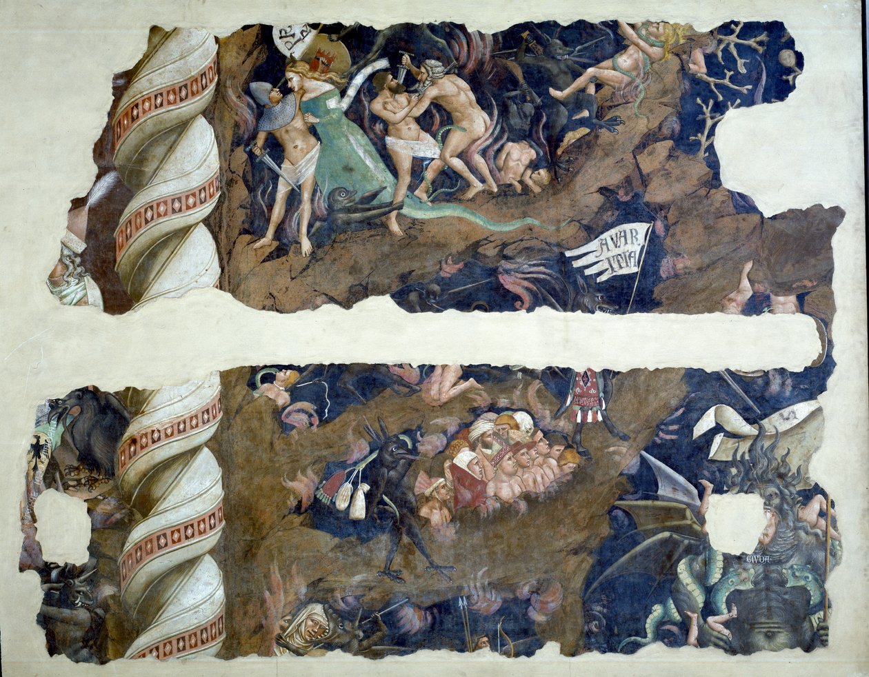 死の勝利、地獄を描いた断片の詳細、1348フレスコ画 作： アンドレア・ディ・シオーネ・オルカーニャ