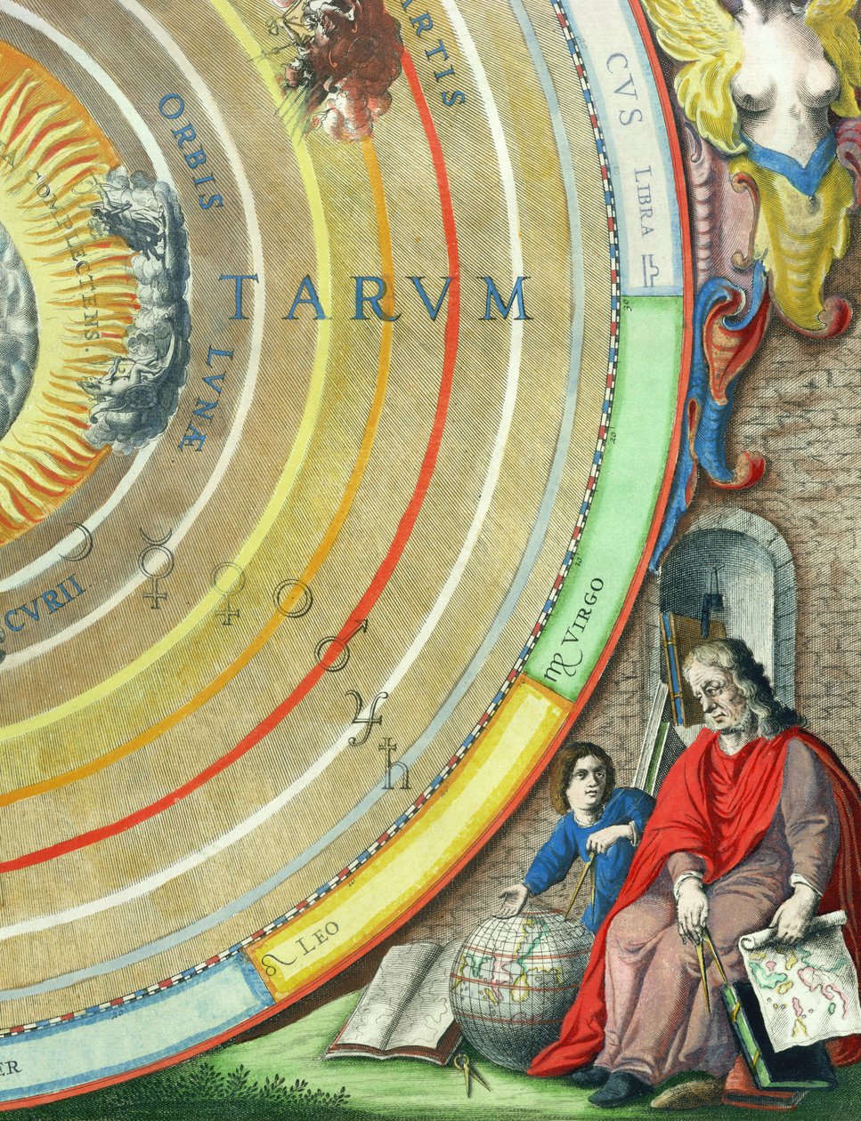 天文学者、「A Celestial Atlas、またはThe Harmony of the Universe」（Atlas coelestis seu harmonia macrocosmica）パブからの惑星の地図の詳細。 Joannes Janssonius、アムステルダム、1660-61（ha 作： アンドリュー・セラリウス