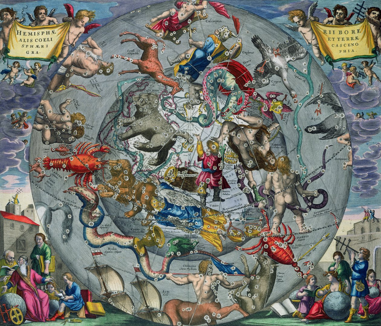 「The Celestial Atlas、The Harmony of the Universe」（Atlas coelestis seu harmonia macrocosmica）pubからの北半球の星座の地図。 Joannes Janssonius、アムステルダム、1660 作： アンドリュー・セラリウス