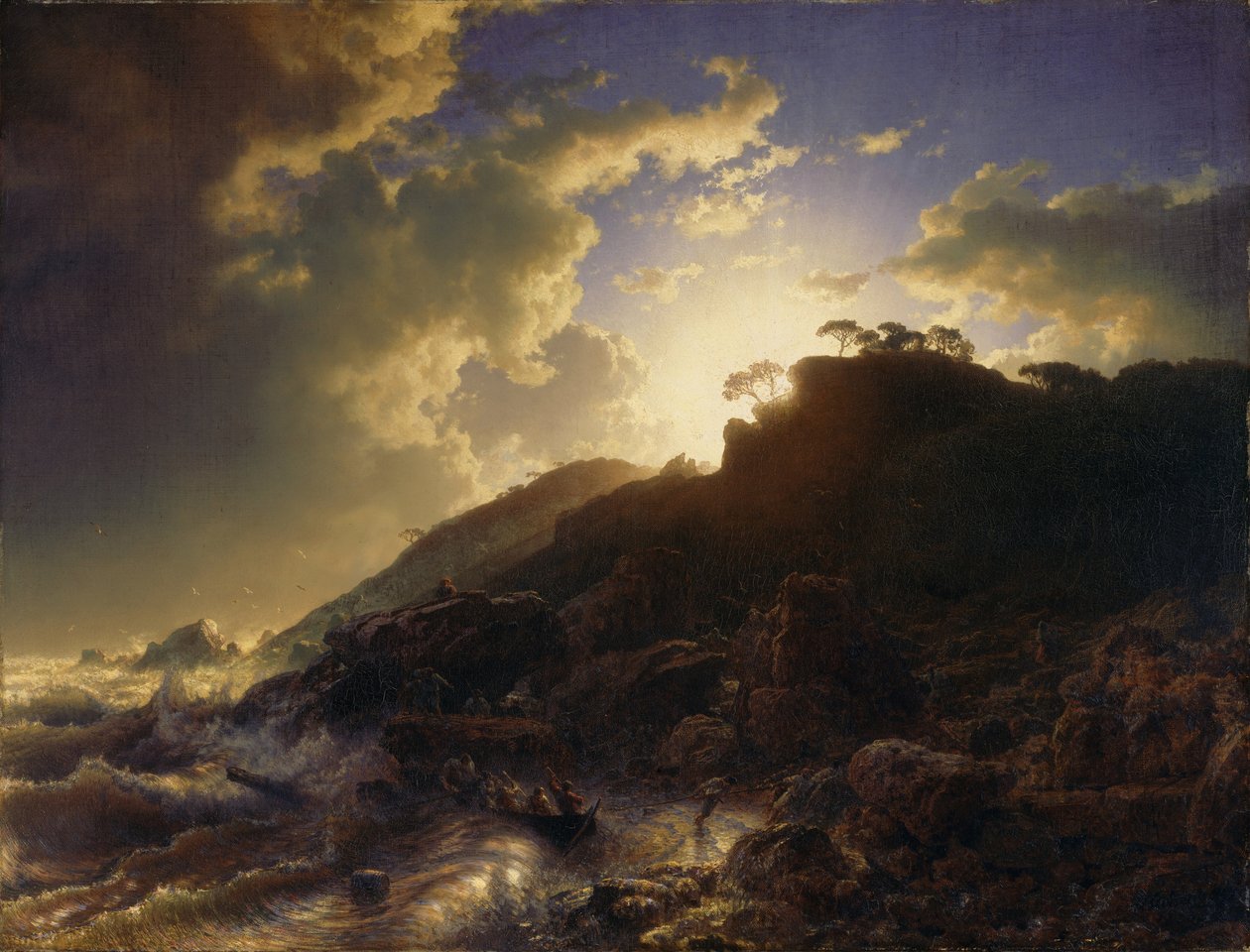 フランス語：Coucher de soleil après une tempête sur la côte de la Sicile シチリア島の海岸の嵐の後の夕日 作： アンドレアス・アーヘンバッハ