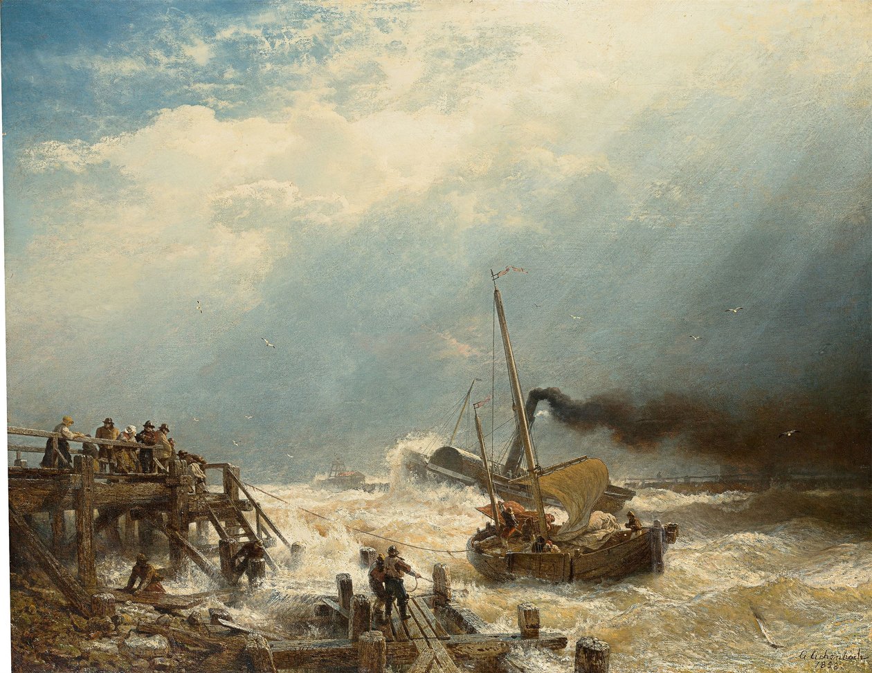 ドイツ語：オステンド港1858年 オーステンデ港 作： アンドレアス・アーヘンバッハ
