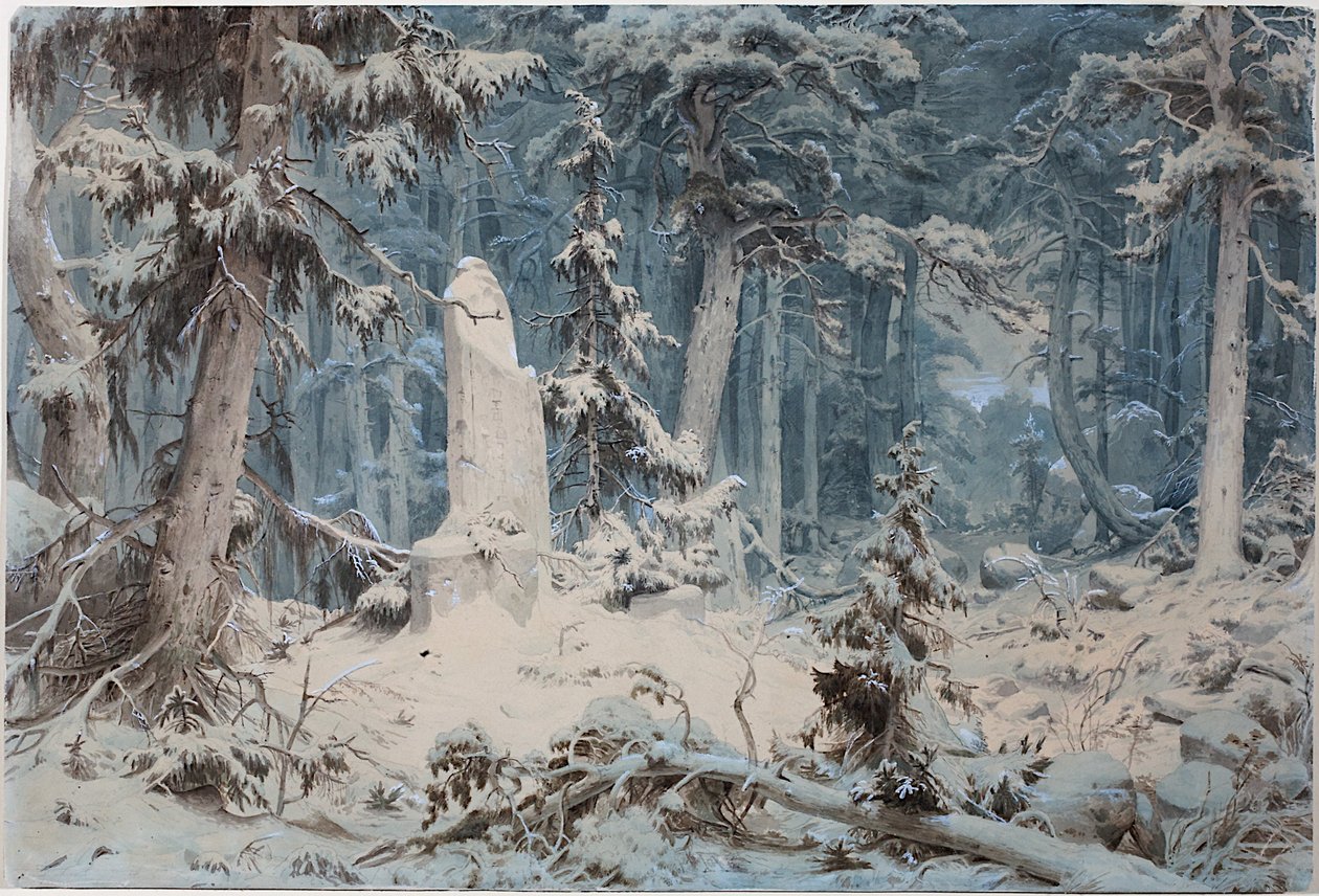 雪に覆われた森、1835 作： アンドレアス・アーヘンバッハ
