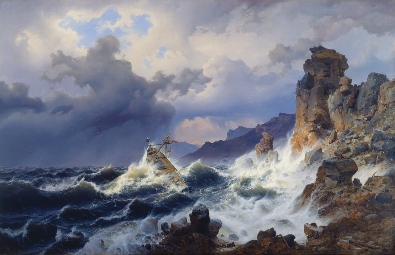 ノルウェー沿岸沖の海の嵐 作： アンドレアス・アーヘンバッハ