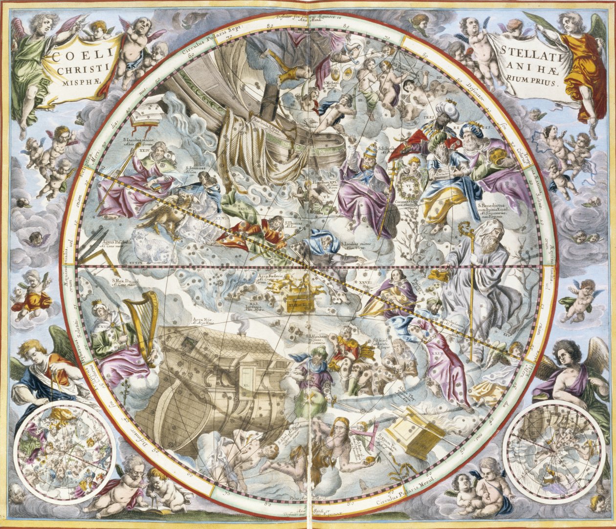 The Celestial Atlas、またはThe Harmony of the Universe atlas coelestis seu harmonia macrocosmica pubのJulius Schillerが描いたキリスト教星座の地図。 Joannes Janssonius、Amste 作： アンドリュー・セラリウス