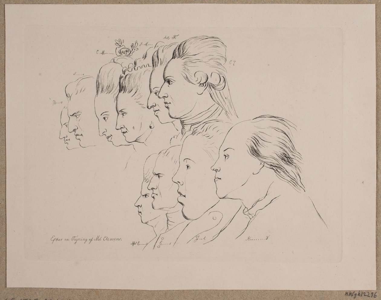 10 人の肖像画: エネヴォルド ブラント、ヨハン フリードリヒ ストルーエンゼー、キャロライン マチルド、ジュリアン マリー、フレデリック公子、クリスティアン 7 世、マリー ジャンヌ クレメンス、J. F. クレメンス、イェンス ユエル、ニコライ アビルガード 作： アンドリューピーターマドセン