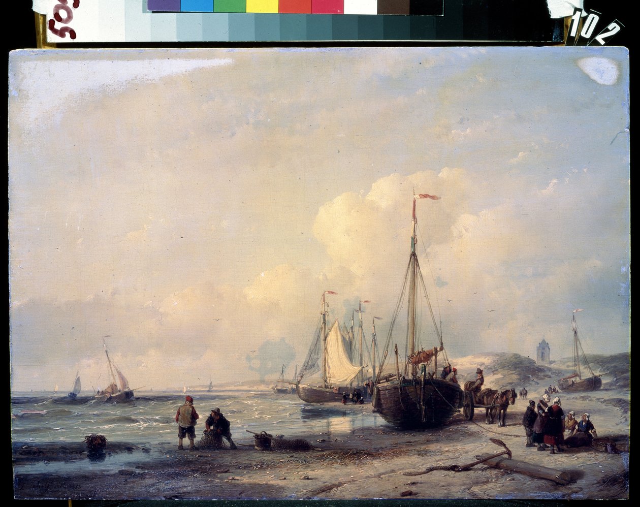 海の風景。 アンドレアス・シェルフハウト (1787-1870) の絵画。 キャンバスに油彩 作： アンドレアス・シェルフハウト