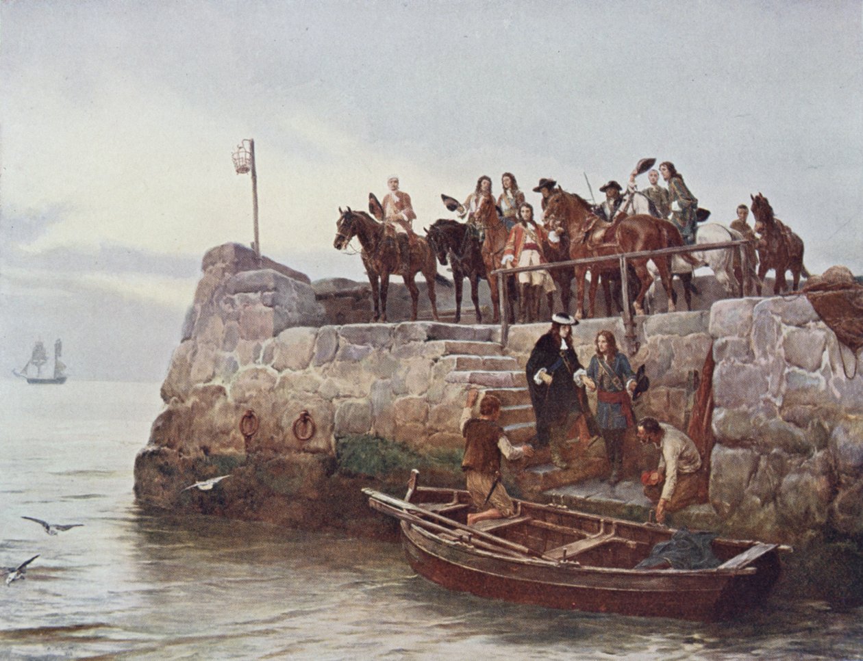 失われた原因！ 1690年のボインの戦いの後のジェームズ2世の飛行（1633-1701）、サー・イブリン・ウッド（1838-1919）1915が編集した「陸と海のイギリスの戦い」のイラスト 作： アンドリュー・キャリック・ガウ