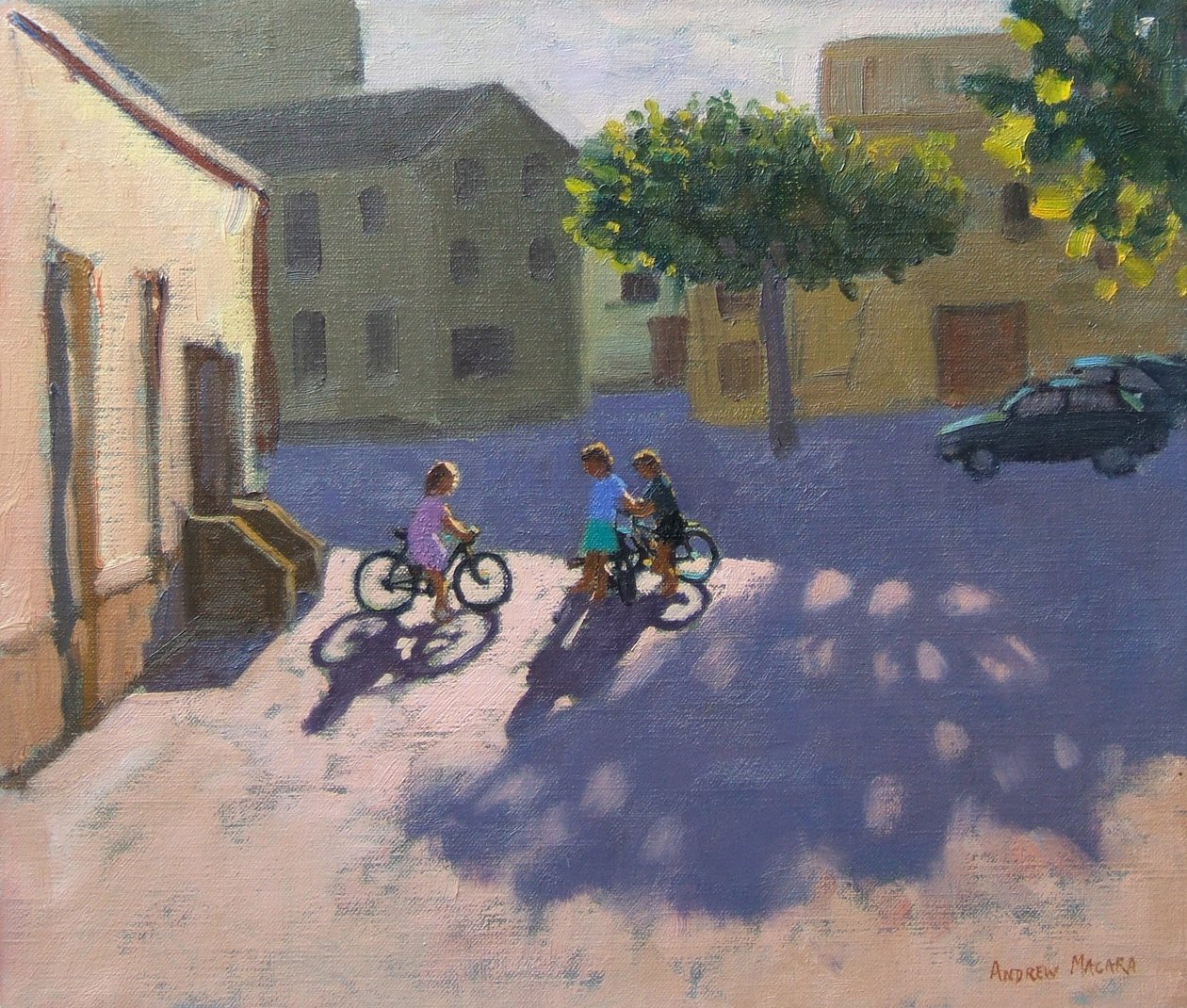 自転車で3人の子供、スペイン 作： アンドリュー・マカラ