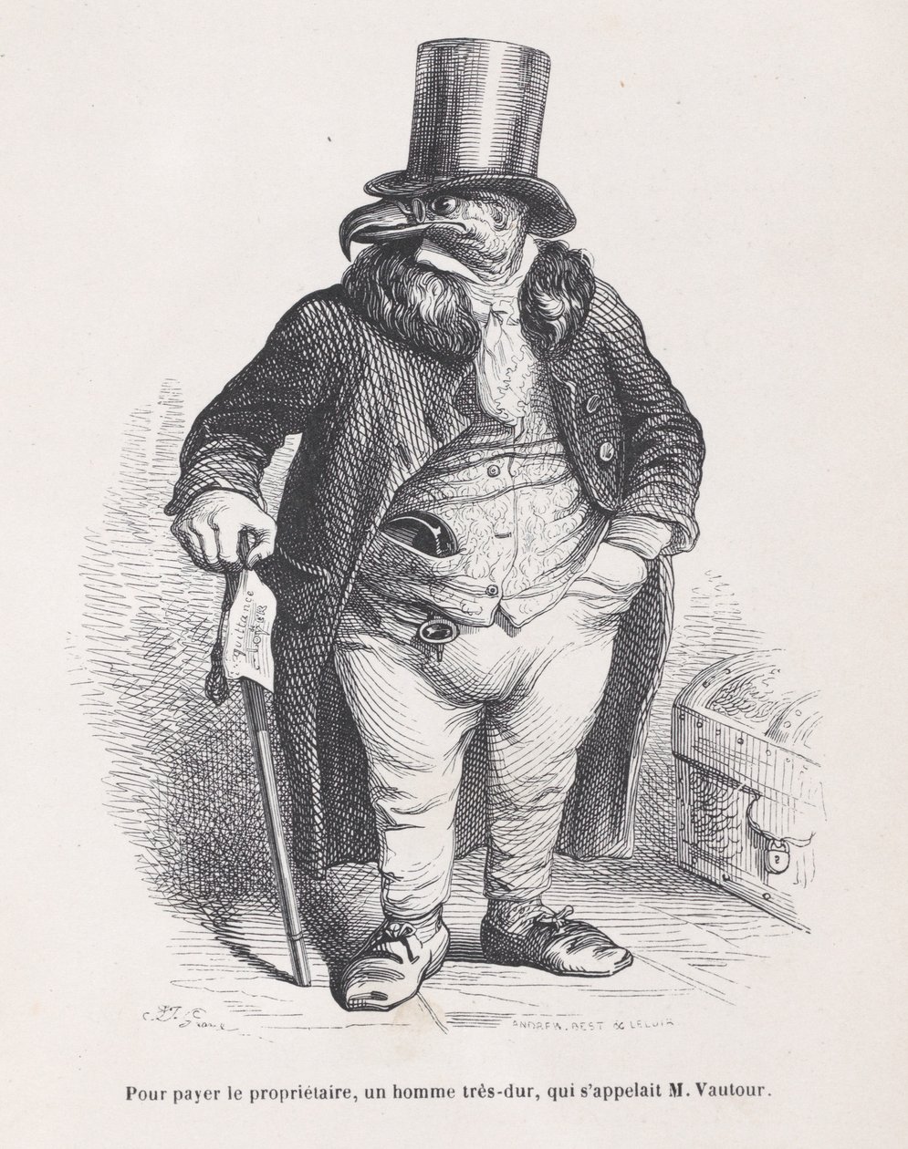家主に支払うために、非常に厳しい男で、その名前はM. Vautour で、Scenes from t ...、ca。 1837-47。 作： アンドリューベストルロワール