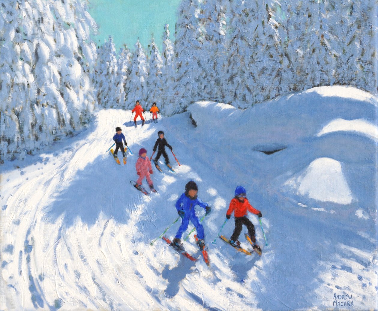 Skiing down the trail ,Courchevel ,2018,(oil on canvas) 作： アンドリュー・マカラ
