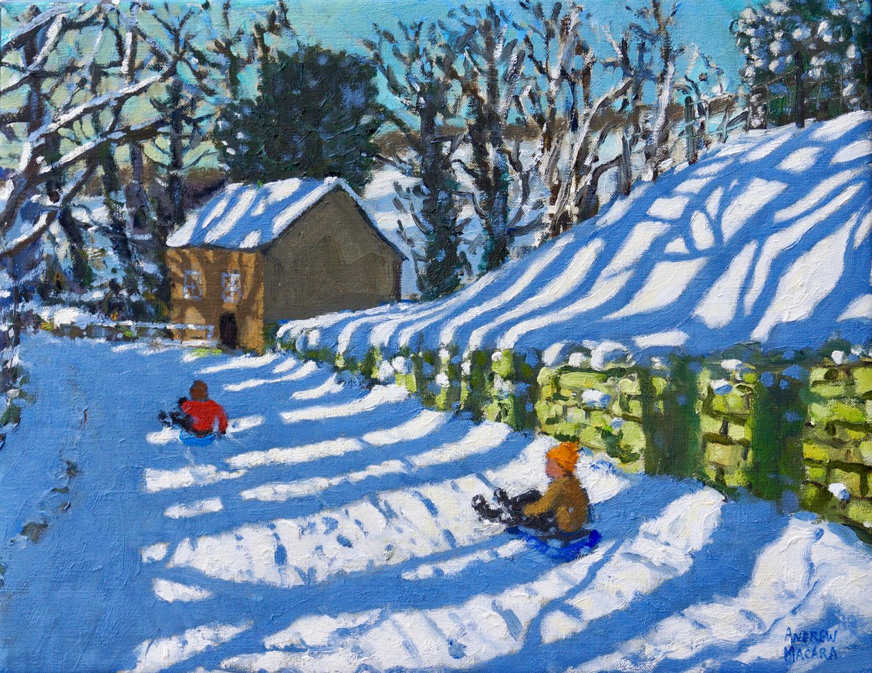 Sledging,Upper Hulme,Leek, 2020,(油彩・キャンバス) 作： アンドリュー・マカラ