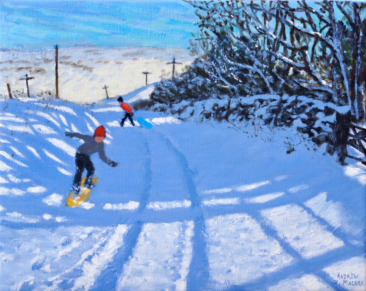 The snowboarder, Dove Head,Derbyshire, oil on canvas) 2021年 作： アンドリュー・マカラ