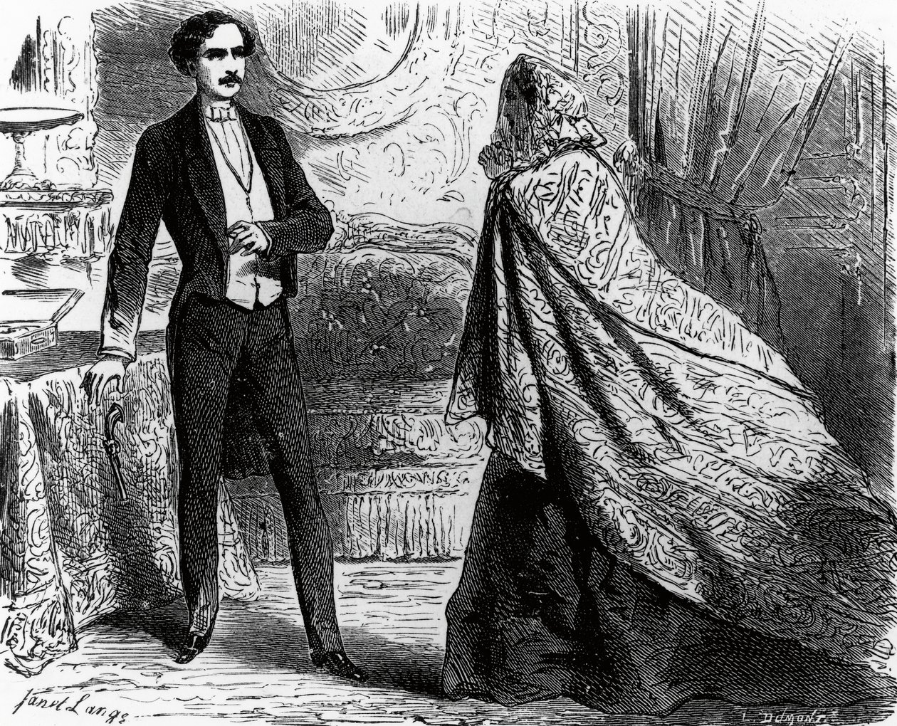 アレクサンドル・デュマ (1802-1870) とオーギュスト・マケ (1813-1888) の小説、モンテ・クリスト伯のイラスト、アンジュ・ルイ・ジャネ (1815-1872) による描画後の彫刻 作： アンジュ・ルイ (1815 72) ジャネット