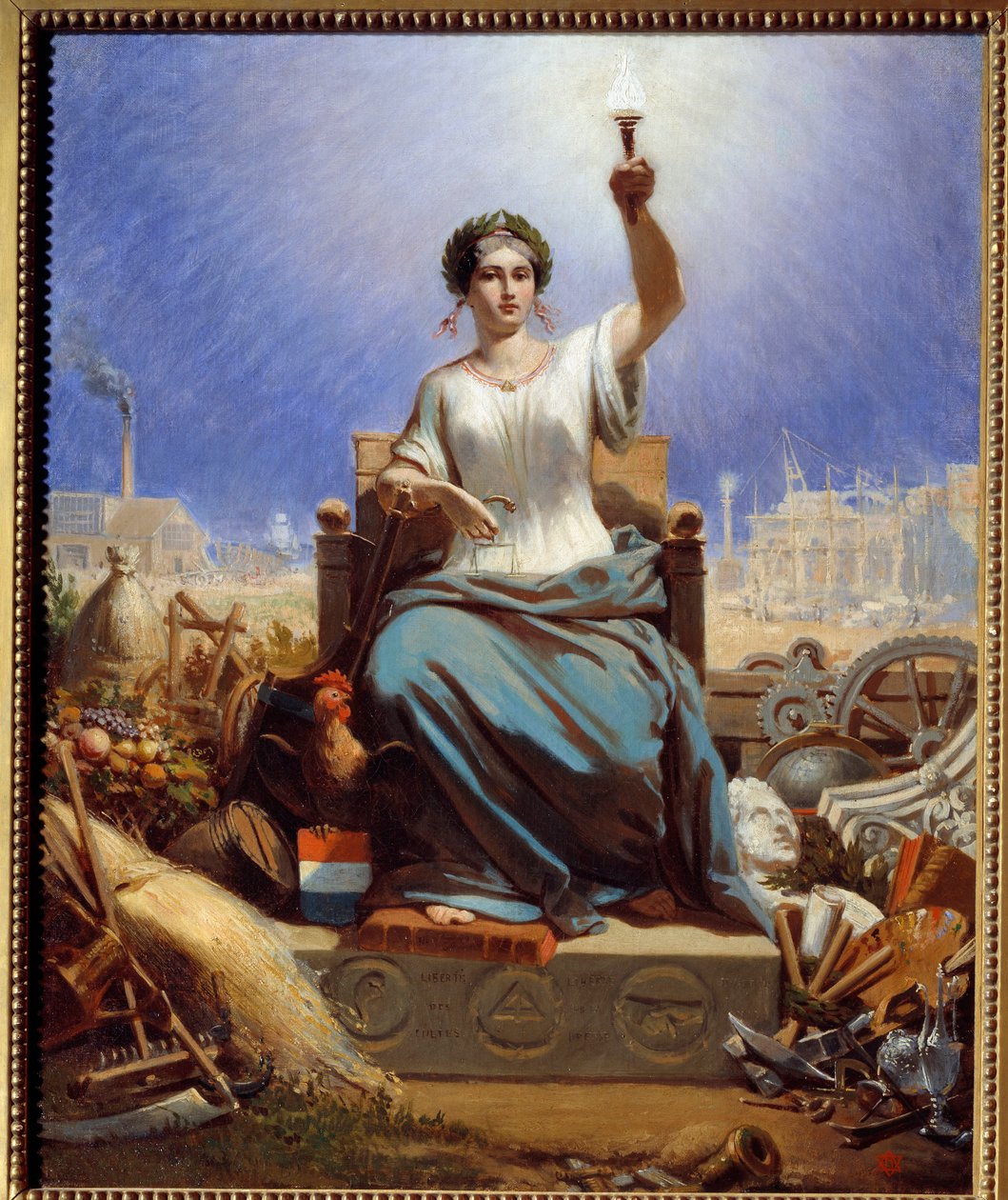 世界を照らすフランス。アレゴリー。ジャネット・ランゲ（1815 - 1872）の絵画 作： アンジュ・ルイ・ジャネット