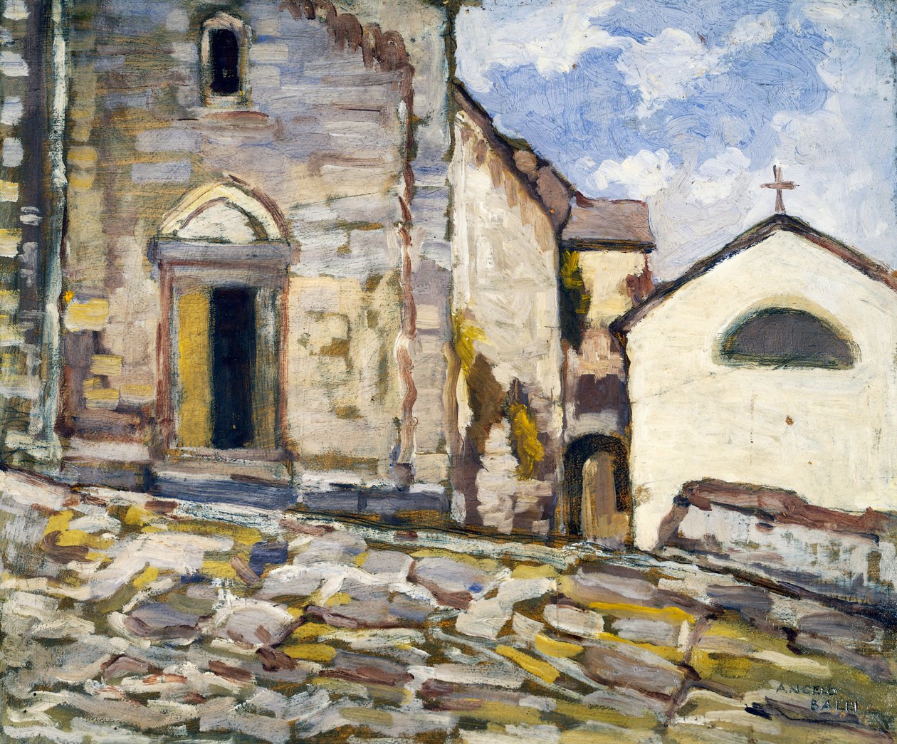 アンジェロ バルビ (1872-1939) による教会のファサード。 20世紀イタリア。 作： アンジェロバルビ