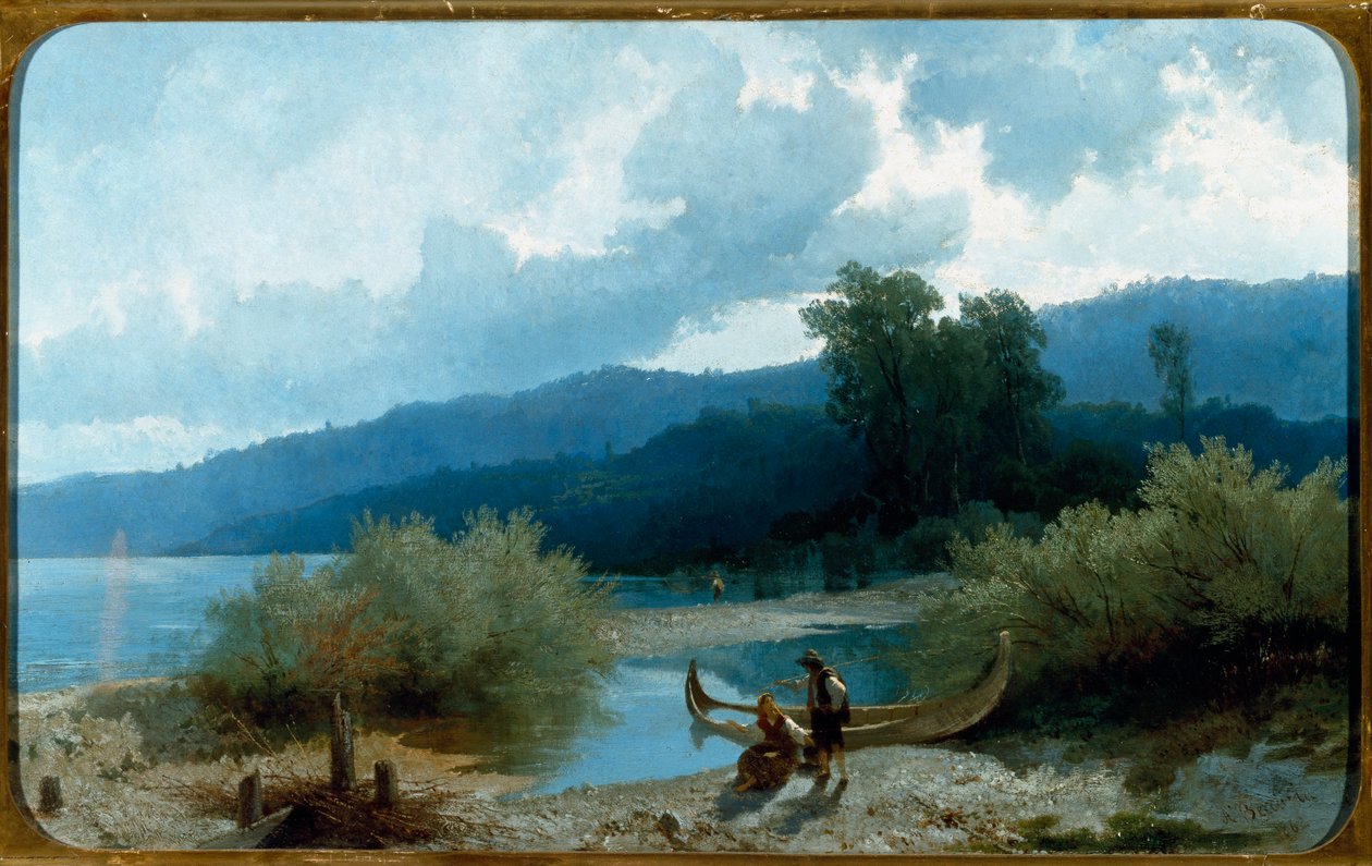 湖の風景（Lakescape） 絵画 アンジェロ・ベッカリーア（1820-1897） 1862年 薄暗い 55,5x90,3 cm ゲネス近代美術館（Galleria d