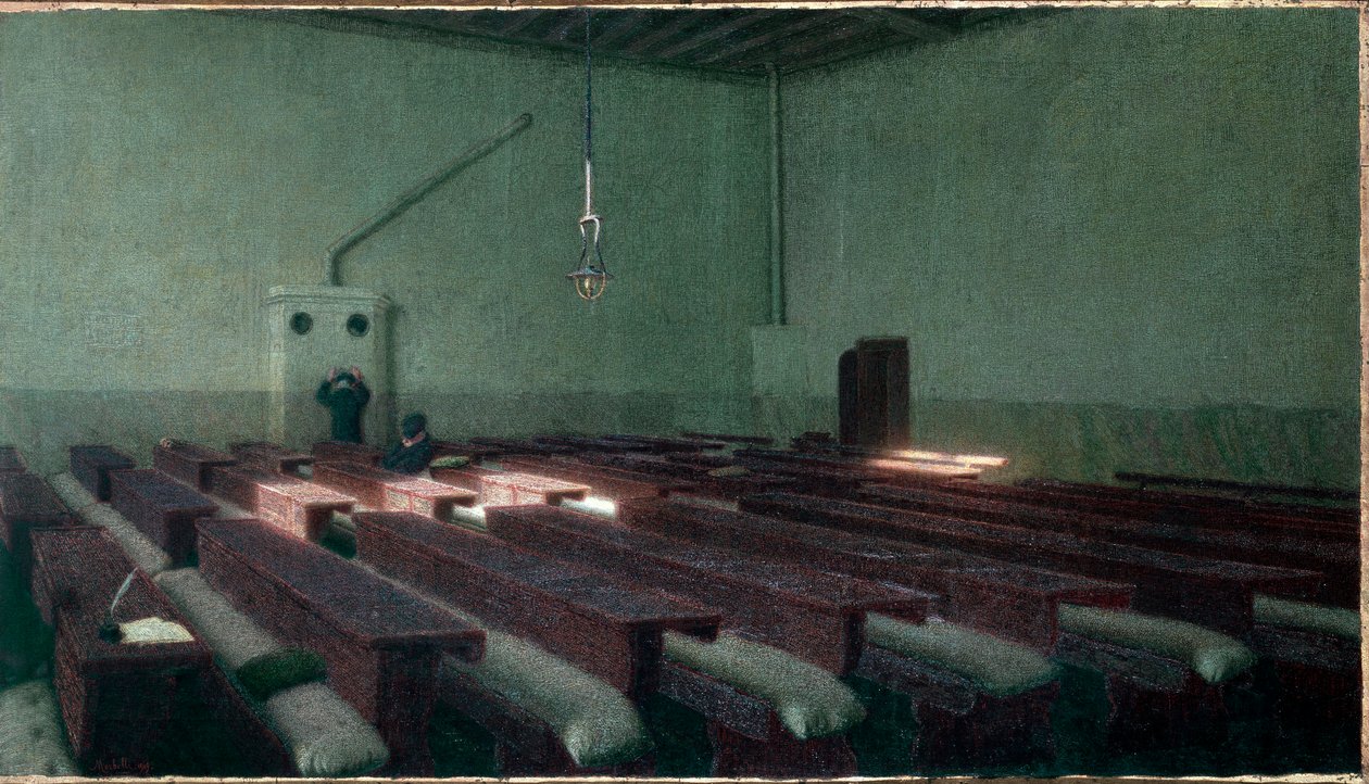 ミラノの高齢者ホスピスPio Albergo Trivulzioのクリスマス 絵画：Angelo Morbelli (1853-1919) 1909年 Dim.99x173.5 cm トリノ、Galleria Civica d