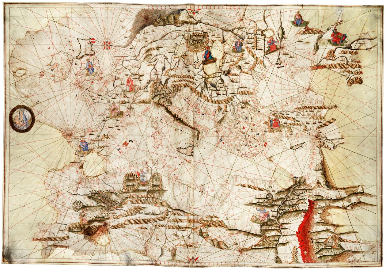 地中海、黒海、北東大西洋 1550年頃（ベラム） 作： アンジェロ・デ・カウント・フレドゥッチ