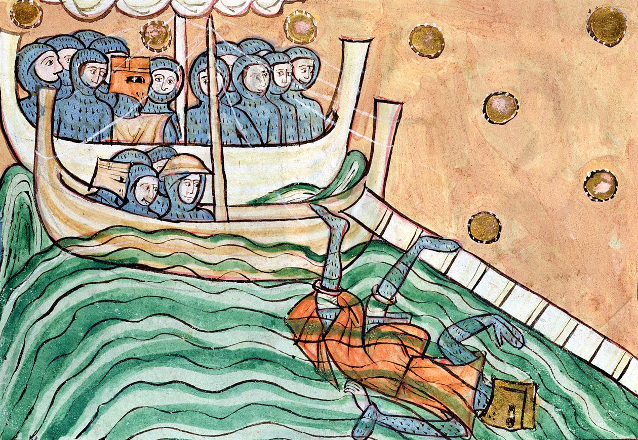 1000年9月9日のスヴォルドの戦いでのノルウェーのオラフトリグバソン（968〜1000）の溺死バイキング 作： アングロサクソン
