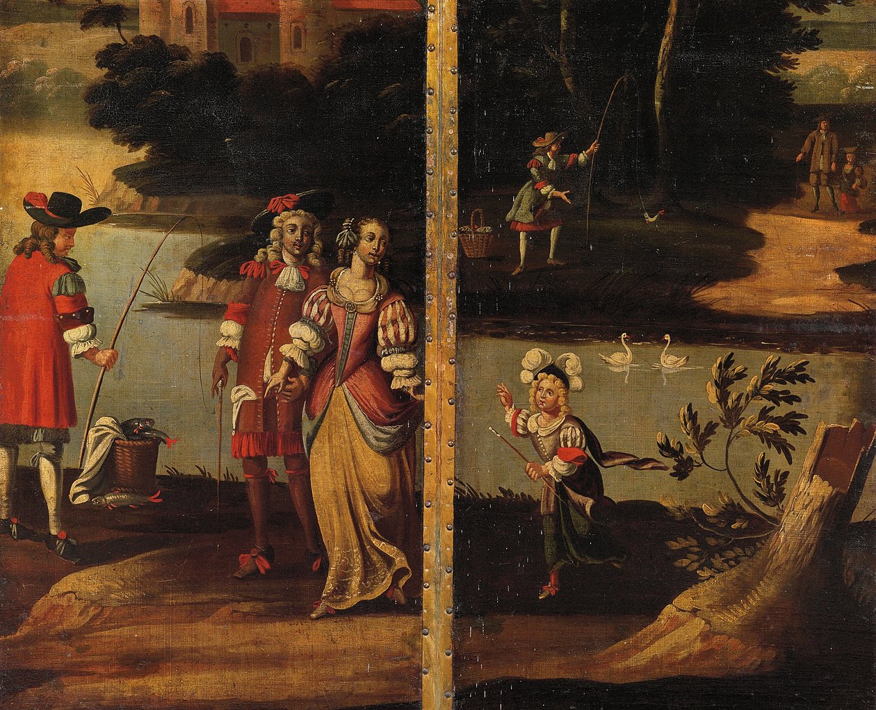 4つ折りの両面スクリーン、c.1700 作： アングロ・フランドル語学校