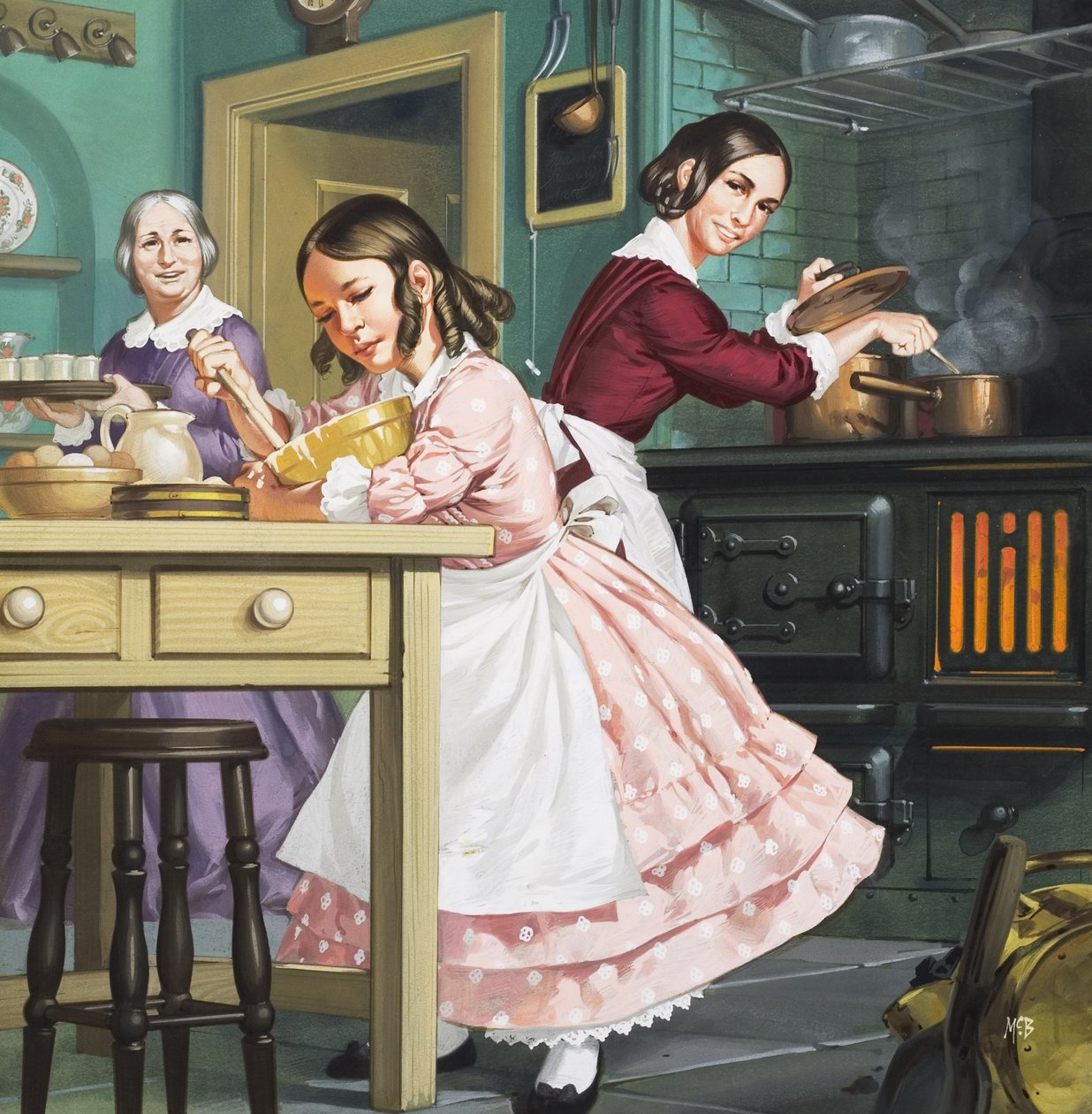 800個の卵をとって...」、幼い頃のビートン夫人（1835-65）（紙にグワッシュ） 作： アンガス・マクブライド