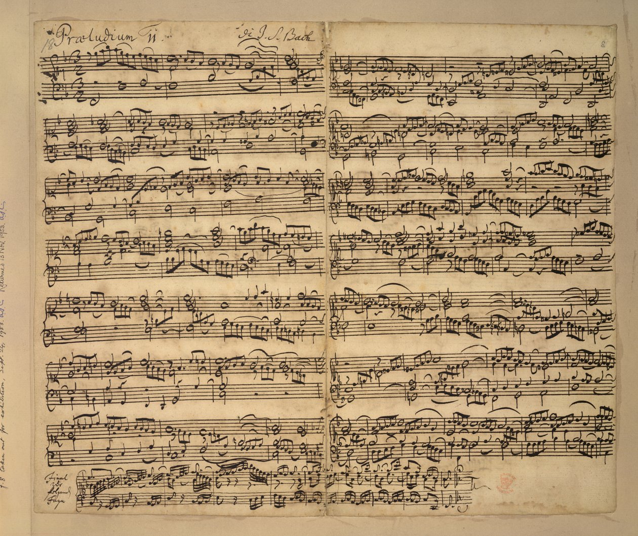 MS 35021、f.8r、ヘ長調前奏曲、Das Wohltemperierte Clavier、book 2、Johann Sebastian Bach を追加 作： アンナ・マグダレナ・バッハ
