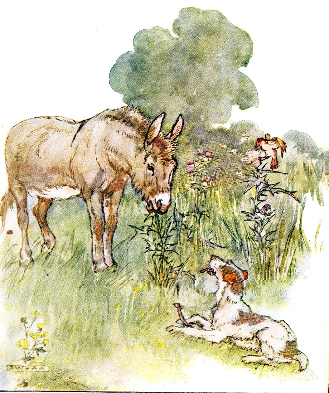 「骨を使って私の畑にやってきたポントに話しかけた」イラスト、「いたずらなエディブック」（トーマスネルソンウントソンス発行、1920年代） 作： アン・アンダーソン