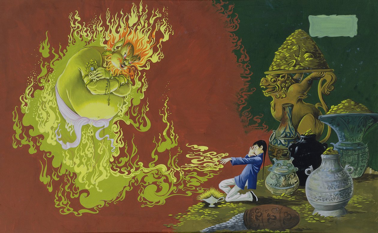 アラジン、ディーンズゴールドメダルブックオブフェアリー、テイルズナンバー2パブからのイラスト。 Dean＆Sons Ltd.、1965年（淡色紙にガッシュ） 作： アン・グラハム・ジョンストーン