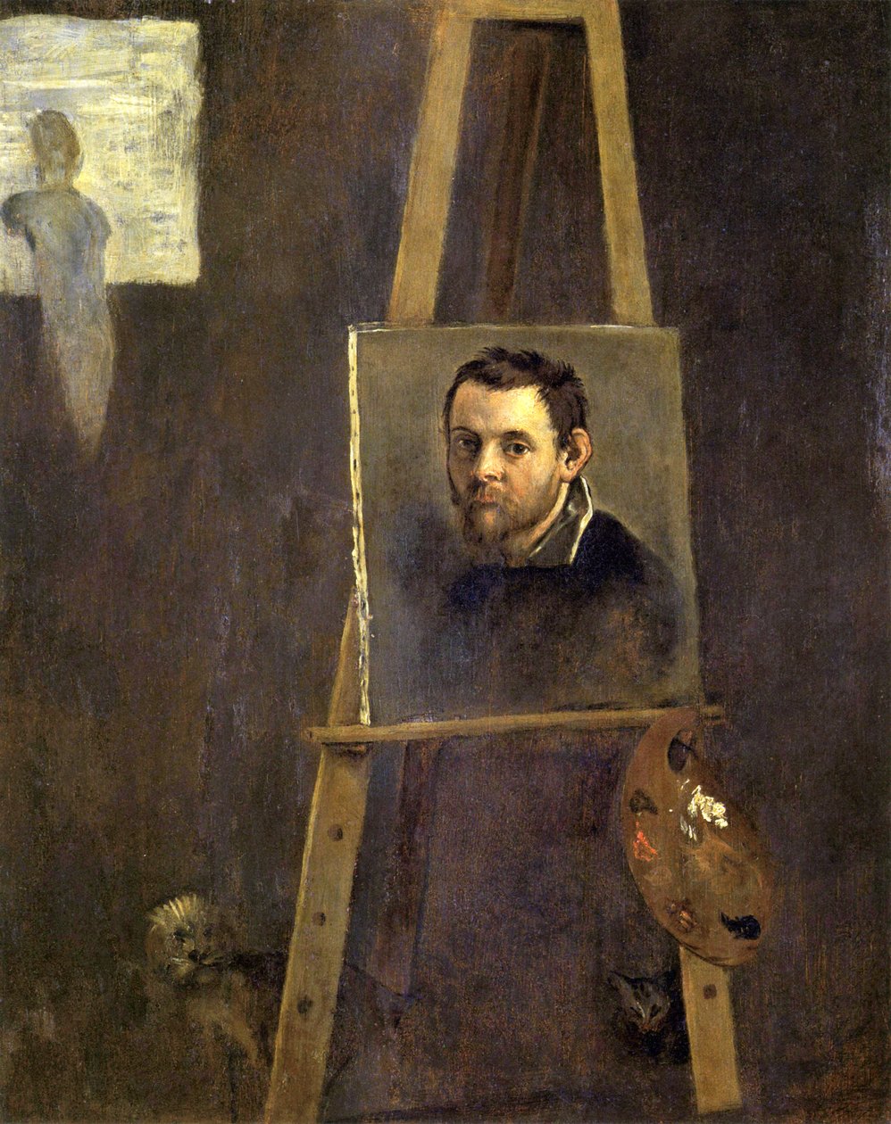 ワークショップでのイーゼルの自画像 作： Annibale Carracci