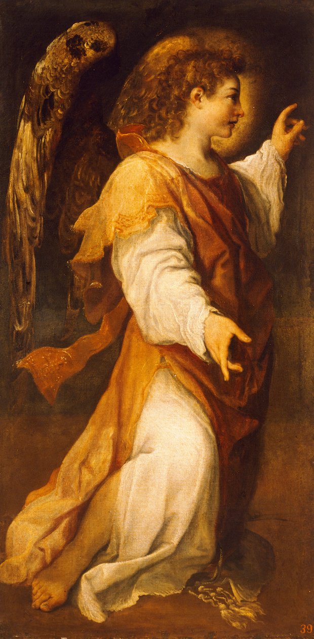 アンニバレ・カラッチ（1560-1609）作「発表する天使」、油彩・キャンバス 作： Annibale Carracci